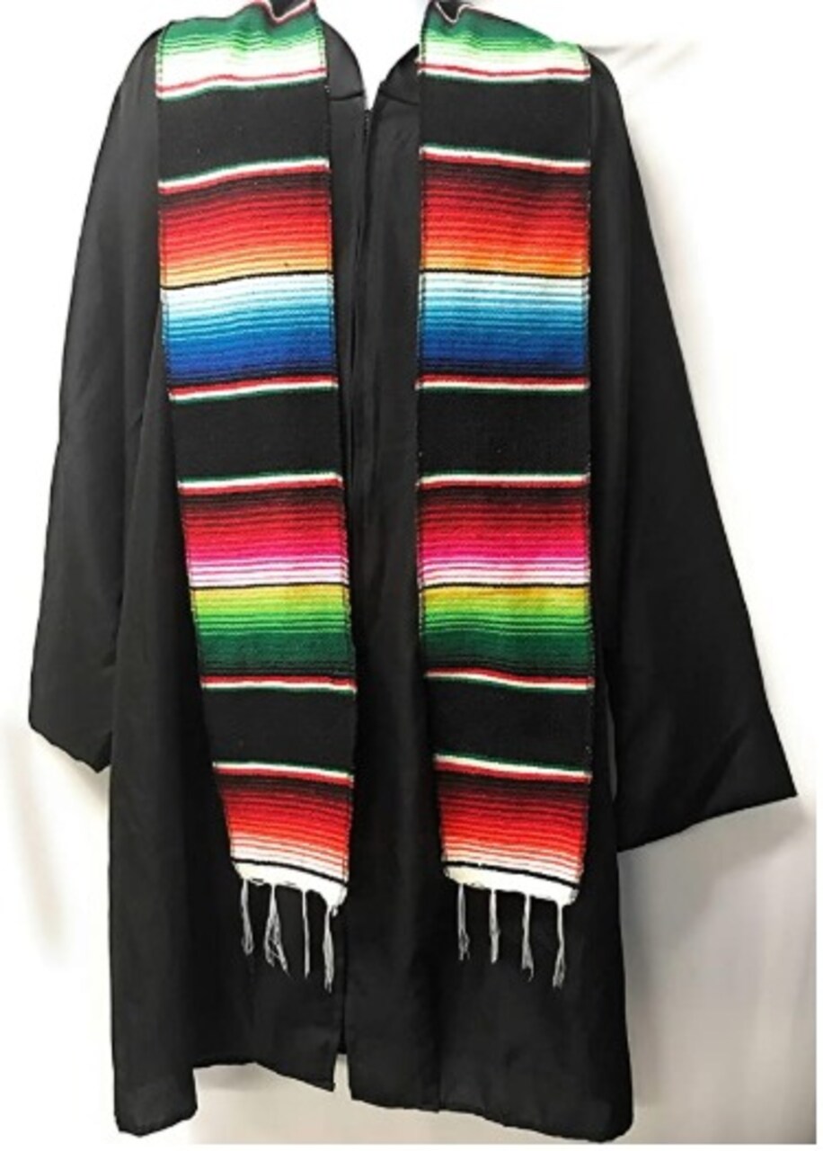 1 Yard Multicolor Mexican Serape Graduation Stole Sash Woven Handmade Fabric with Fringe 5 Inch Width